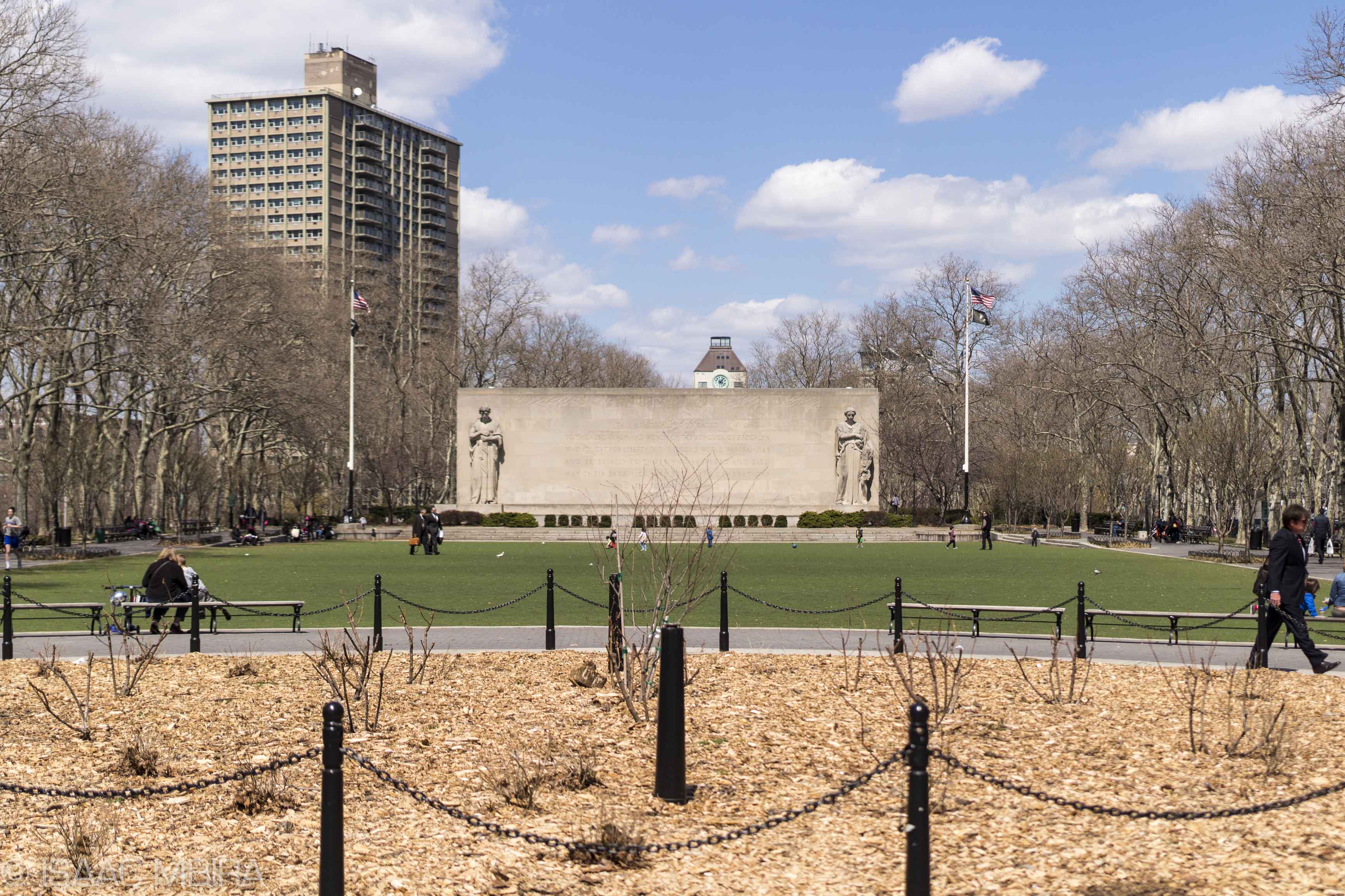 Cadman Plaza Park World War II Monument Wide Shot
